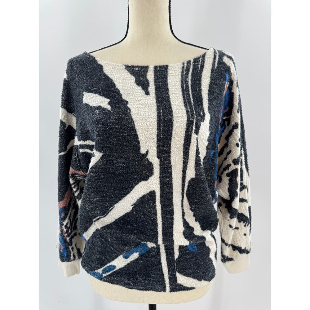 Mother Denim Black White Abstract Sweater Pullover Sweatshirt Cut Medium